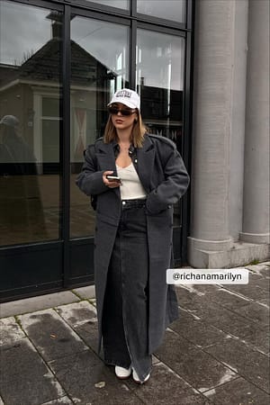 Dark Grey Manteau oversize à double boutonnage en laine mélangée