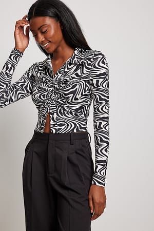 Print Haut moulant boutonné froncé