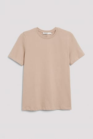 Beige T-shirt à col rond en coton biologique