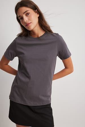 Dark Grey T-shirt en coton à col rond