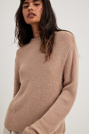 Beige Pull tricoté col rond
