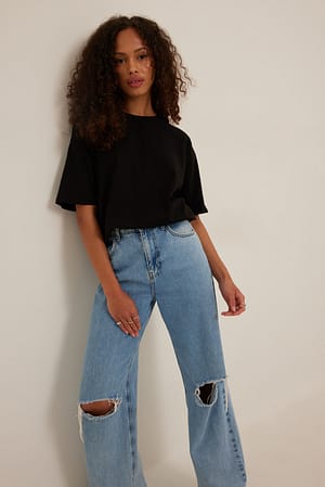 Black T-shirt à col rond oversize bio