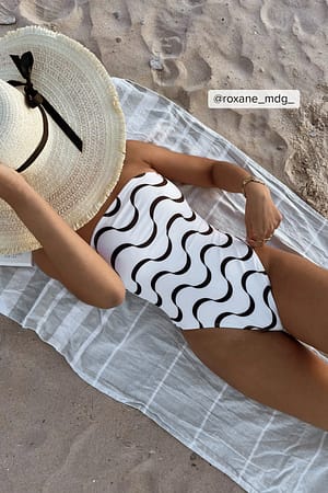 Black/White Print Maillot de bain bandeau