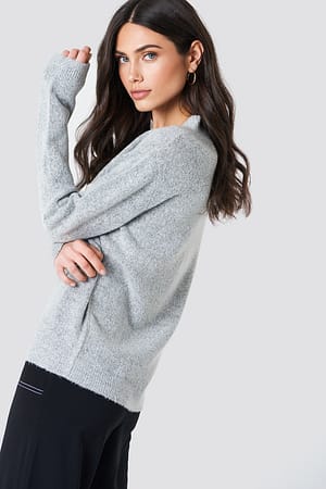 Lt Greymelange Rut&Circle Erica V-Neck Knit