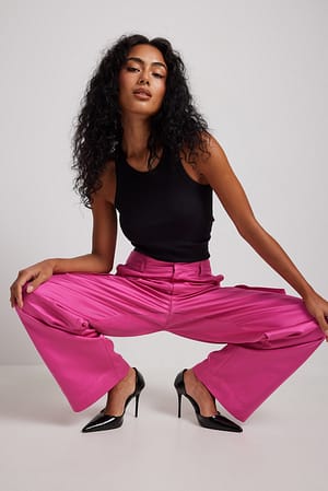 Fuchsia Purple Pantalon cargo en tissu satiné