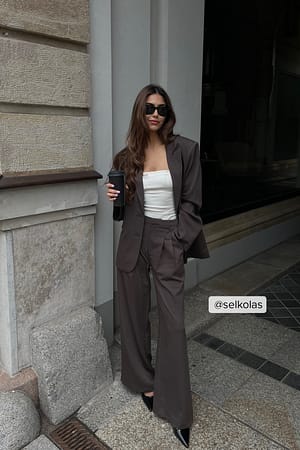 Dark Brown Pantalon de costume taille haute