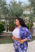 Blue/Purple Print Chemise oversize à manches courtes
