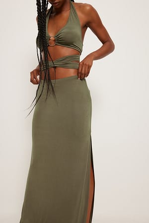 Olive Jupe longue brillante