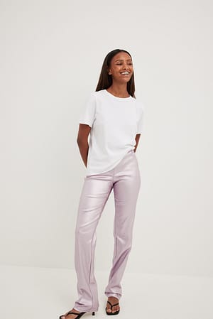 Pink Pantalon brillant à taille mi-haute