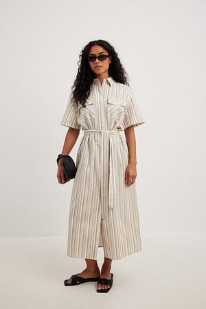 Cream comb Short Sleeve Shirt Dress