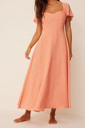 Red Flower Print Robe manches courtes