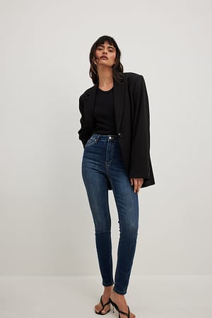 Dark Blue Jean skinny taille haute élastiques
