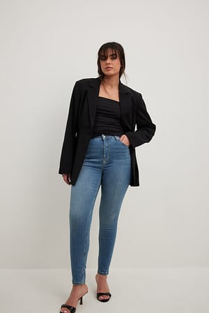 Mid Blue Jean skinny taille haute élastiques