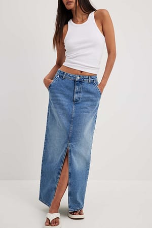 Mid Blue Jupe longue fendue en denim