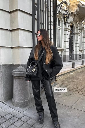 Black Pantalon droit en similicuir