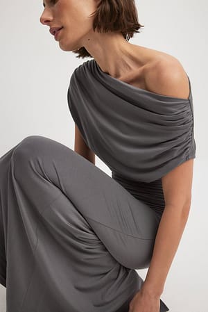 Dark Grey Soft Line Draped Midi Dress