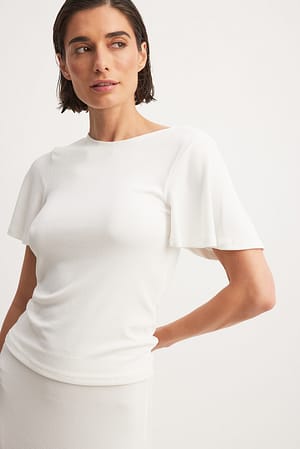 White Soft Rib Butterfly Sleeve Top