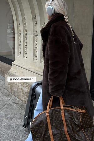 Dark Brown Manteau long fausse fourrure