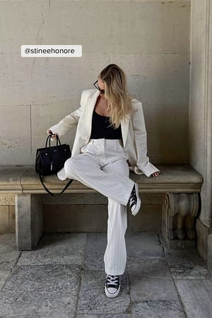 White Stripe Pantalon taille haute rayé
