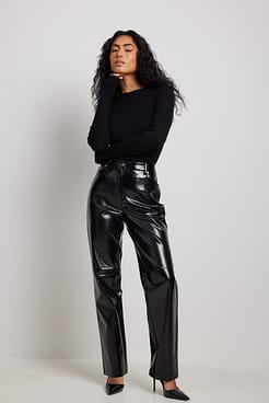 Crinkled PU Pants Outfit