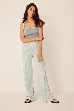 Knitted Striped Trousers Outfit.