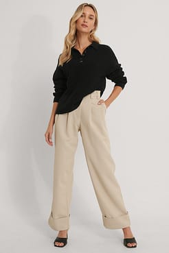 Button Detail Ribbed Knitted Top Outfit