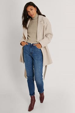 Wool Blend Belted Short Coat Outfit.