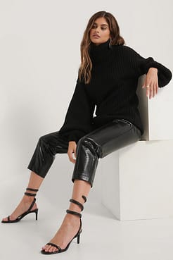 High Neck Long Knitted Sweater Outfit.