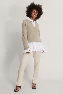 Zipper Front Knitted Sweater Outfit.