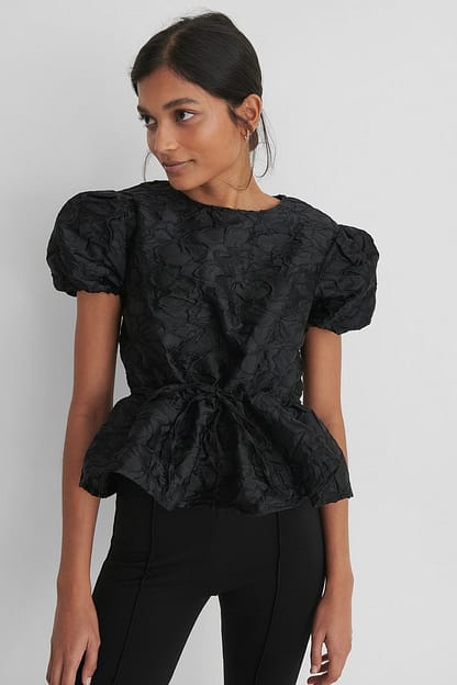 Black Structured Drawstring Top
