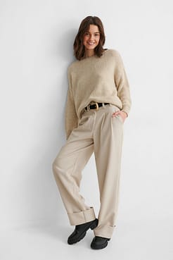 Boat Neck Knit Sweater Outfit.