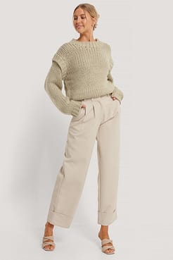Wool Blend Shoulder Detail Knitted Sweater Outfit.