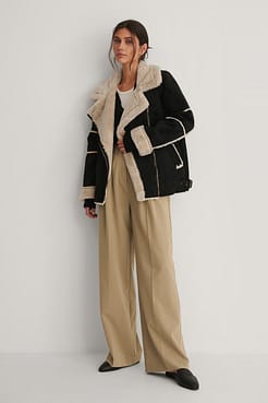 Faux Fur Detail Aviator Jacket Outfit.