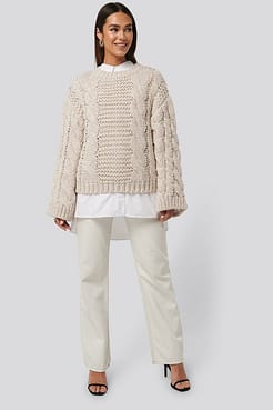 Chunky Cable Knitted Sweater Outfit.
