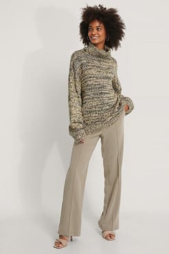 Multi Color High Neck Knitted Sweater Outfit.