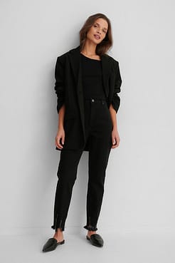 Asymmetric Strap Rib Top Outfit.