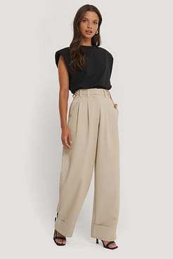 High Waist Folded Twill Pants Outfit.