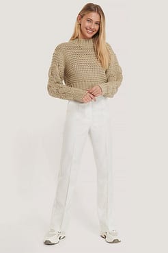 Bubble Sleeve Knitted Sweater Outfit.
