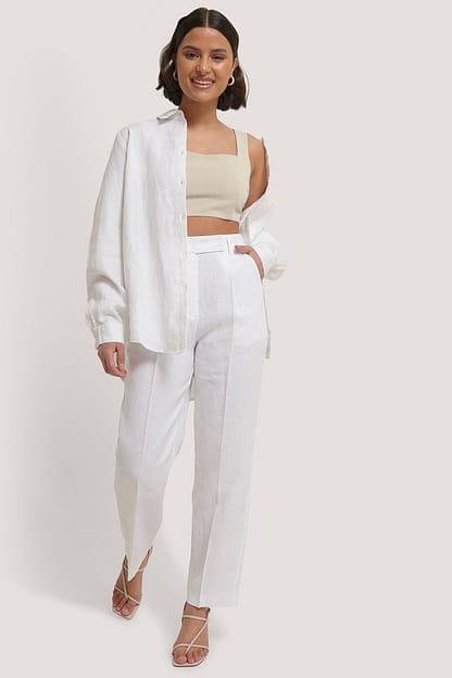 White Pantalon court en lin