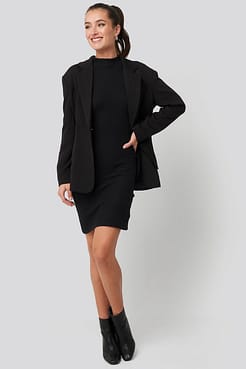 Sheer Neck Knitted Mini Dress Outfit.
