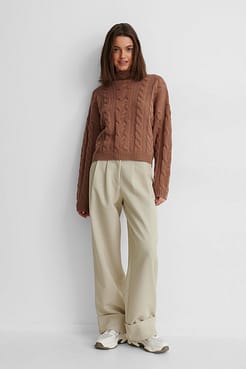 All Over Cable Knitted Sweater Outfit.