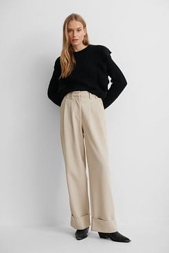 Flounce Detail Long Sleeve Knitted Sweater Outfit.