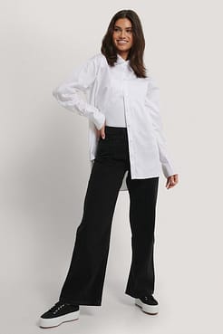 Pleated High Waist Wide Leg Jeans Black Outfit.