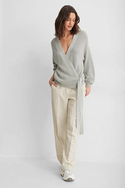 Organic Overlap Knitted Sweater Outfit.