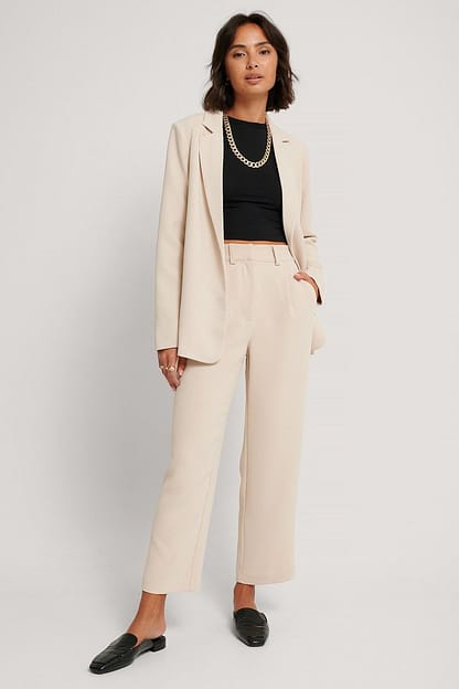 Beige Pantalon de costume court taille haute