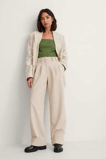 Beige Pantalon de costume taille mi-haute