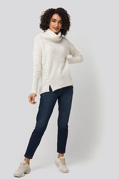 Side Tied Knitted Sweater Outfit.
