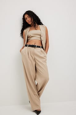 Low Waist Pleated Suit Pants Outfit
