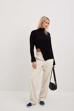 Asymmetric Knitted Rib Sweater Outfit