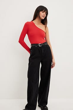One Shoulder Rib Top Outfit